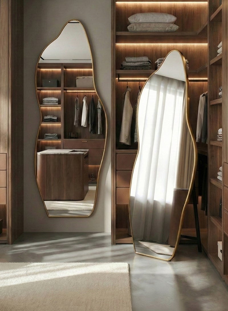 تايمي مرآة كبيرة جدا بتصميم انيق وزجاج مقاوم للكسر 185x80سم - مرآة كاملة الطول باطار معدني ذهبي واستاند خلفي - تصميمها الرائع يناسب غرفة المعيشة وغرف اللبس وغرف النوم - Image 2